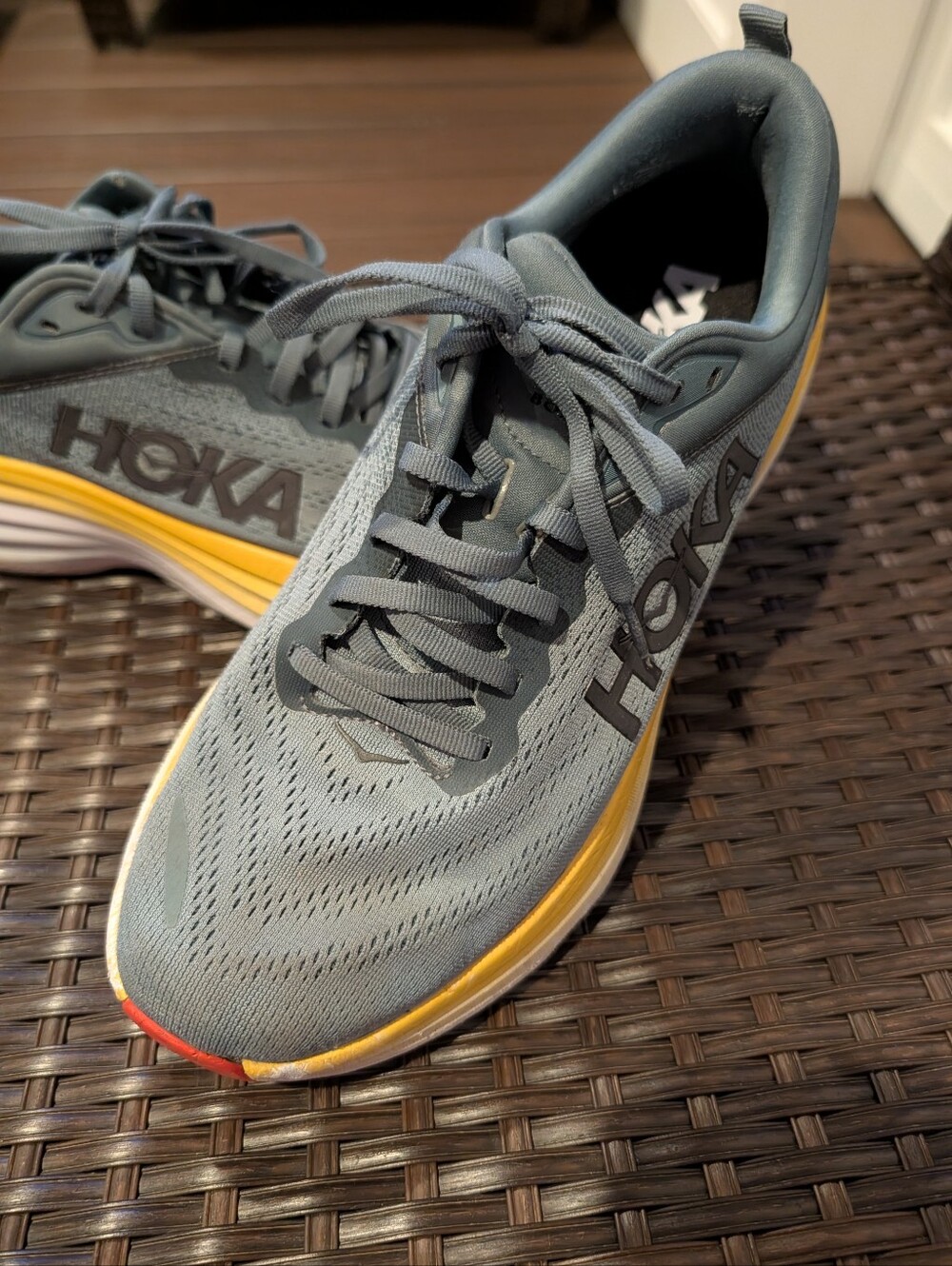 Men's Hoka Bondi 8 Slate Gray Athletic Shoes with Yellow Accent Size 10.5